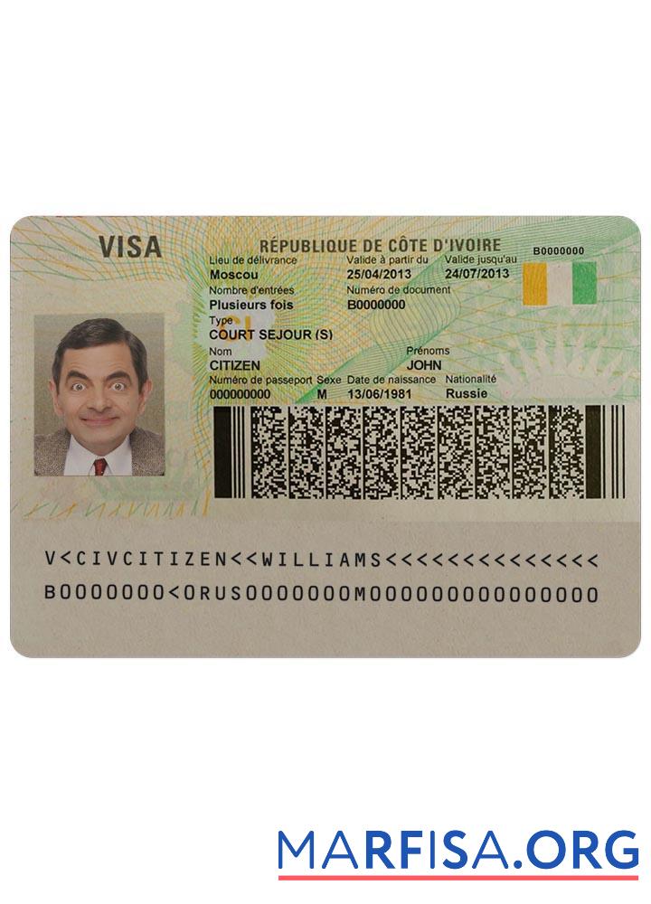 Printable Cote D'Ivoire visa sample